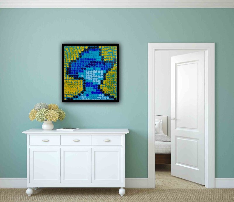 Tip Pointilism Self Portrait Acrylic Painting on Canvas 24x24 - 2022 - installed