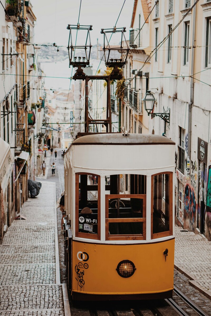 Picture of yellow trolley in Portugal