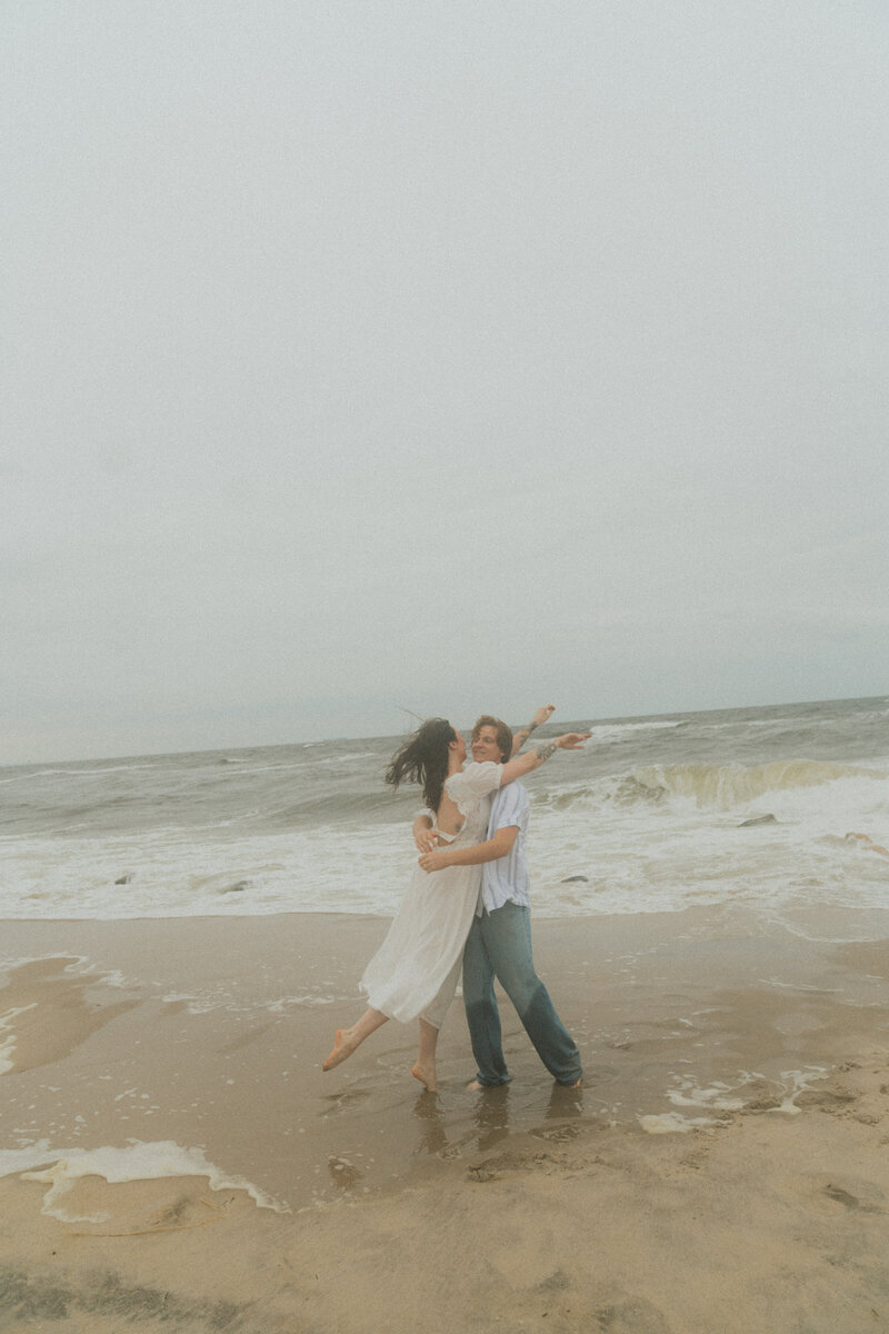 Carefree moment captured during an engagement session
