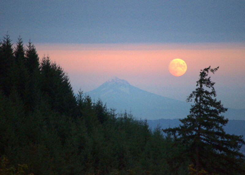 Sunset with full moon in Oregon