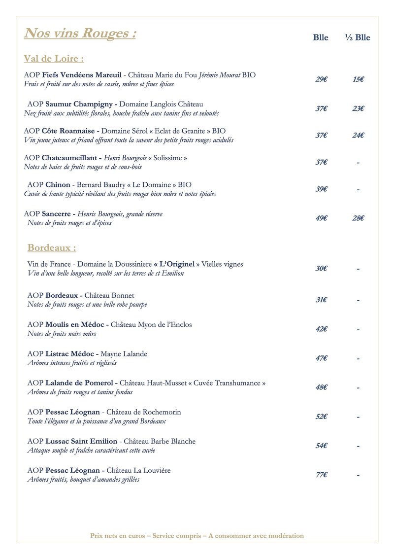 Explorer notre carte des vins - Restaurant gastronomique à Noirmoutier