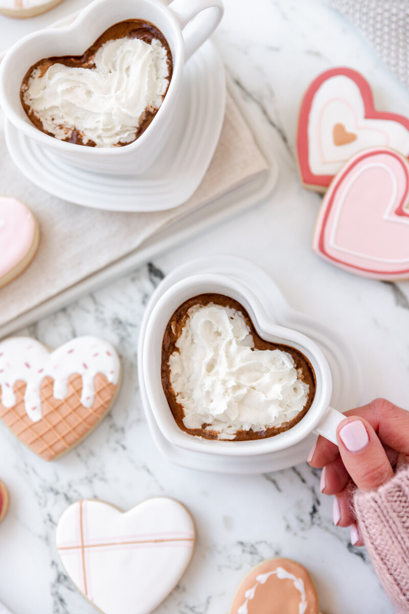 hot chocolate in a heart shaped mug