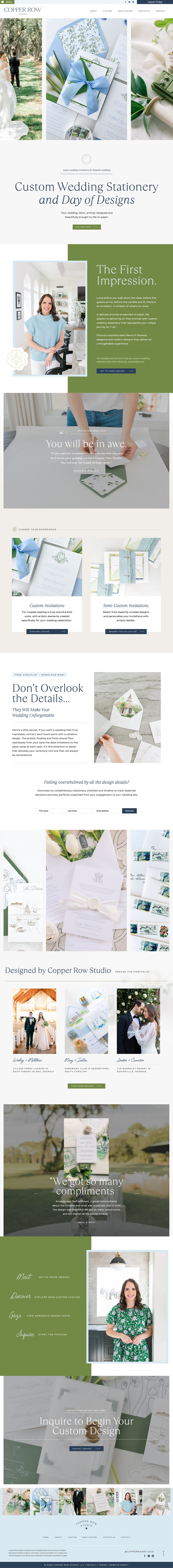a mockup showing a bold and green, elegant wedding stationery designer website