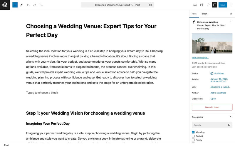 Showit blog backend in WordPress