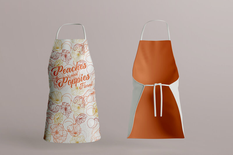 Peaches and Poppies Floral inspired flower apron mockup