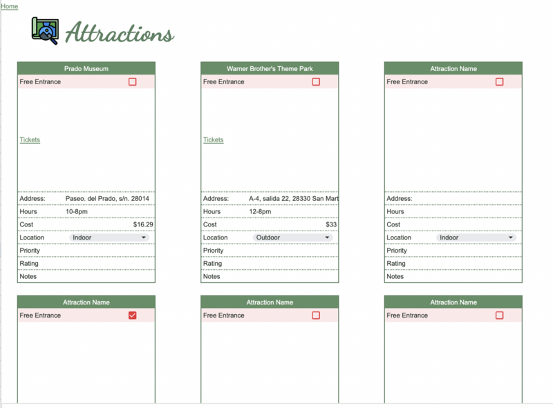 Planner  Attraction Tab