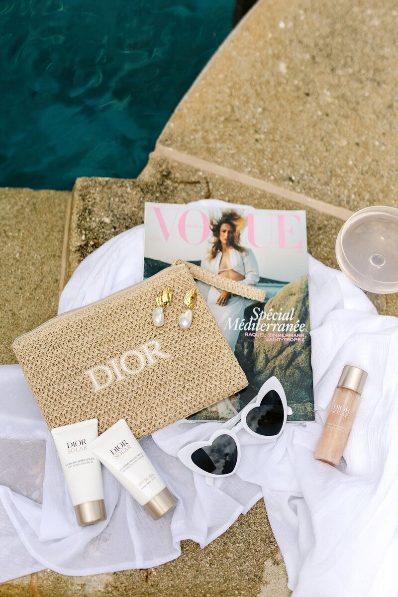 Flatlay of a pool party at chateau tourreau