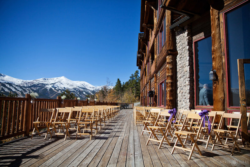 The Skyview Wedding Deck set up for an outdoor wedding ceremony at the Lodge at Breckenridge