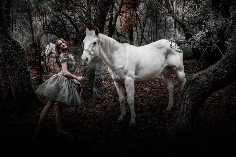 Ballet dancer with white horse