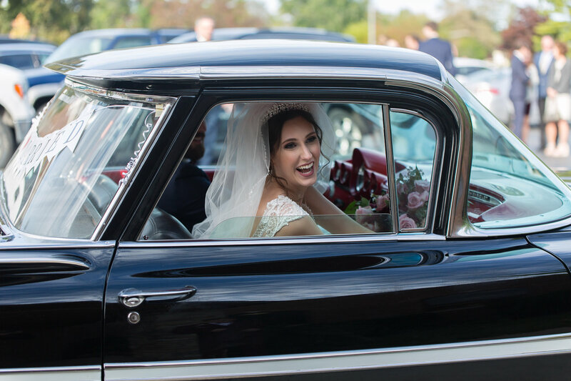 bride in getaway car