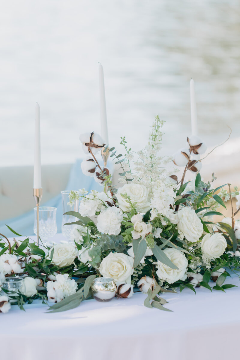 wedding day tabletop florals with taper candles