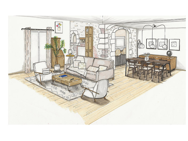Dessin en  couleur d'une proposition de salon