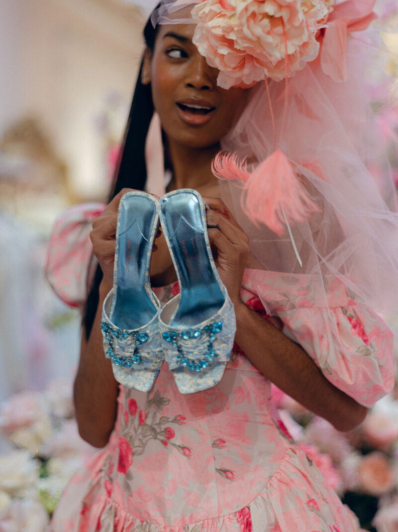 Sophia Webster shoes on high fashion model in London, UK