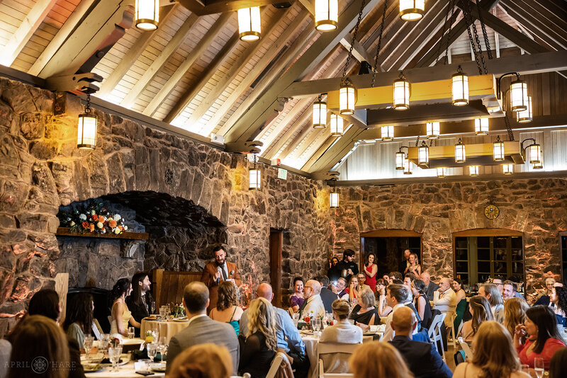 Fireside Room Wedding Reception Toasts at Boettcher Mansion on Lookout Mountain