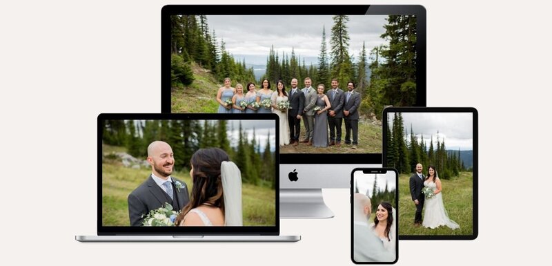 collage of wedding gallery showed on computer, tablet, phone, etc.