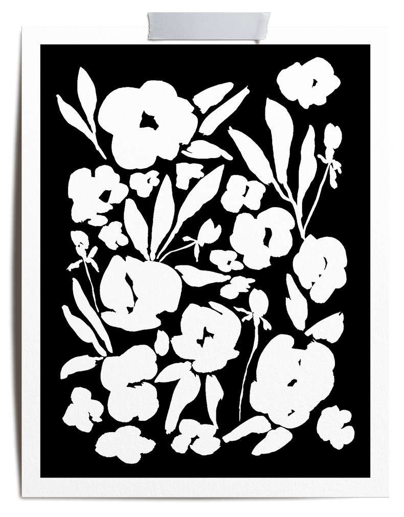 Expressive black and white ink floral pattern illustrations by Jen Pace Duran of Pace Creative Design Studio.