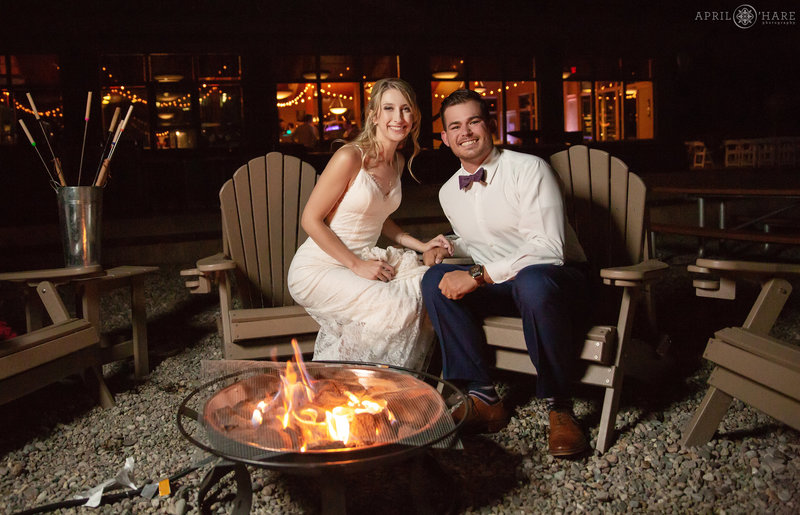 Enjoying the firepit on a wedding day at Black Mountain Lodge