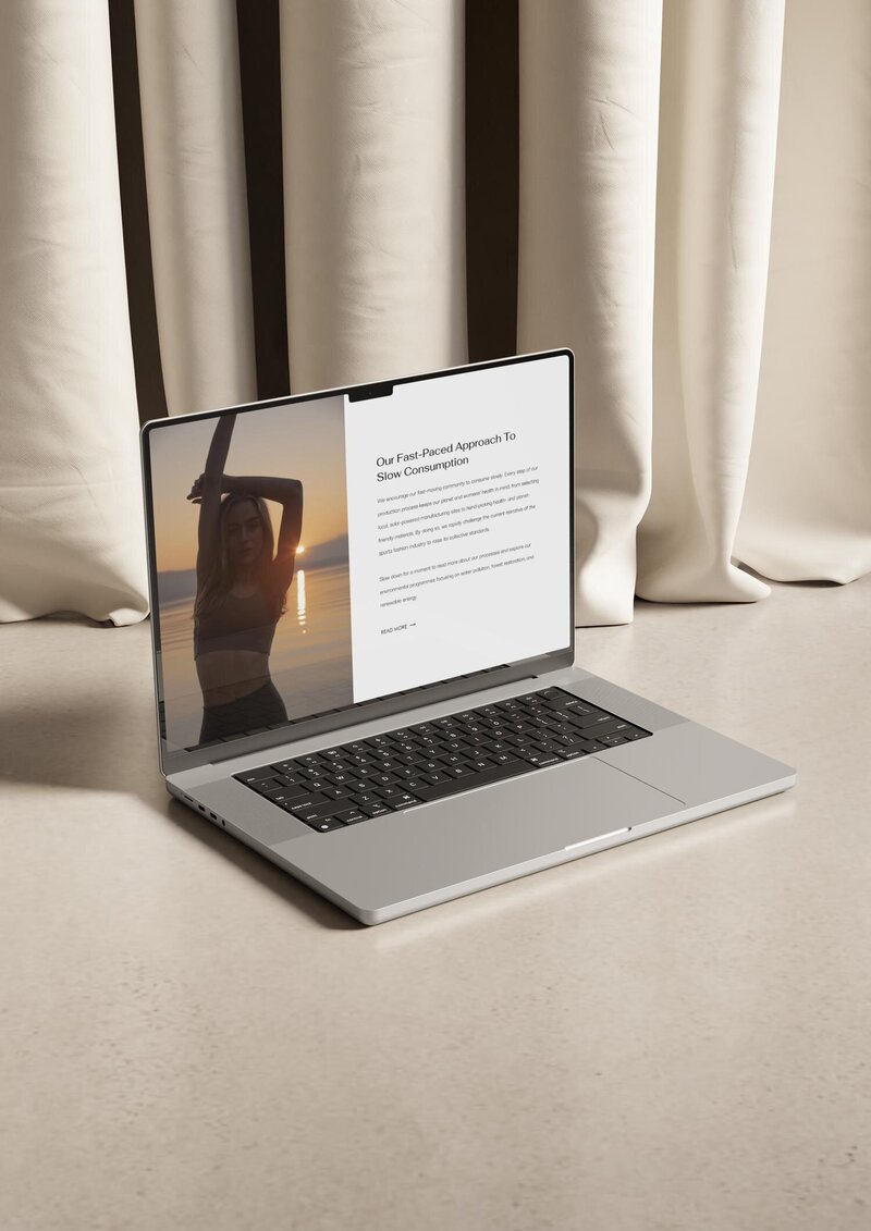 Laptop with website open showcasing copywriting and brand voice for a sustainable brand