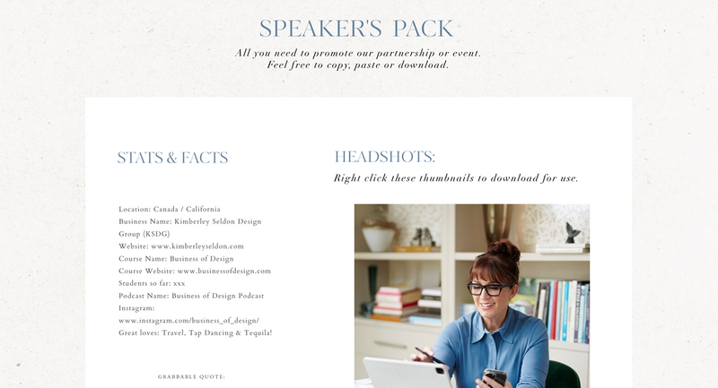Kimberley Seldon speaker pack website design 