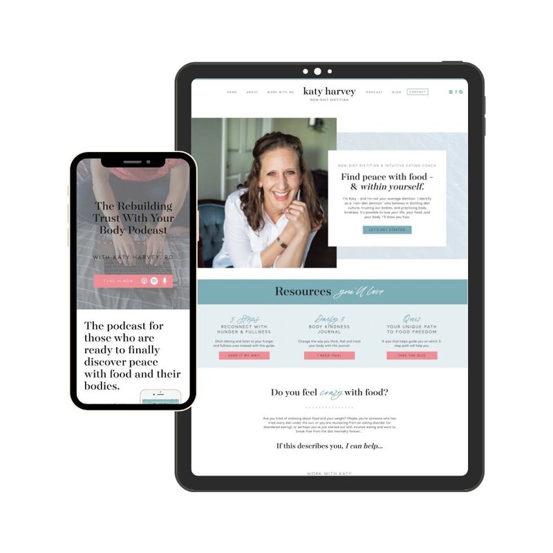 ipad and iphone images of a showit website for a dietitian
