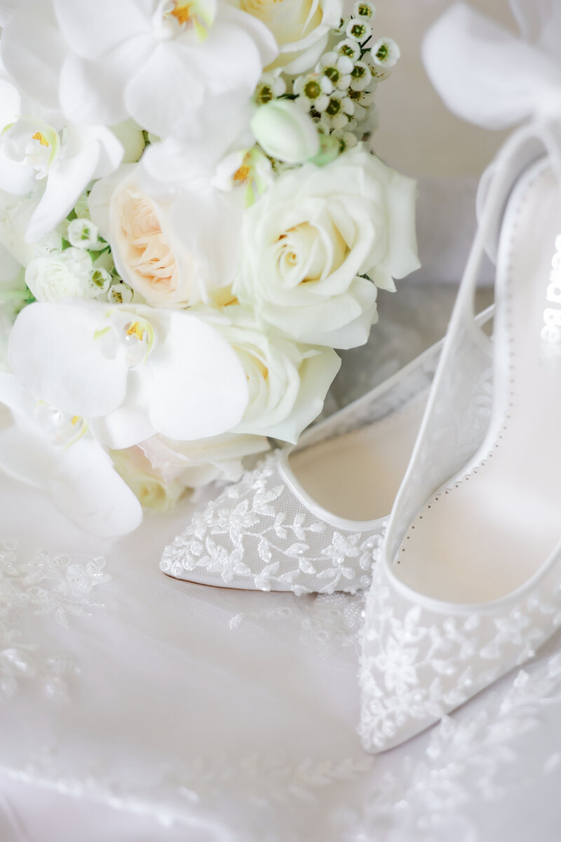 Detail photo of wedding shoes at a wedding at the Four Seasons Orlando. 
