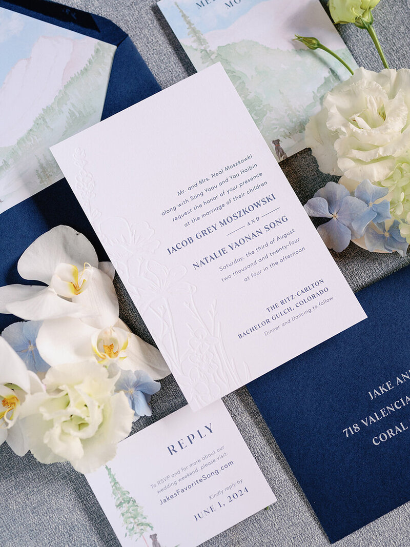 Letterpress Wildflower wedding invitation