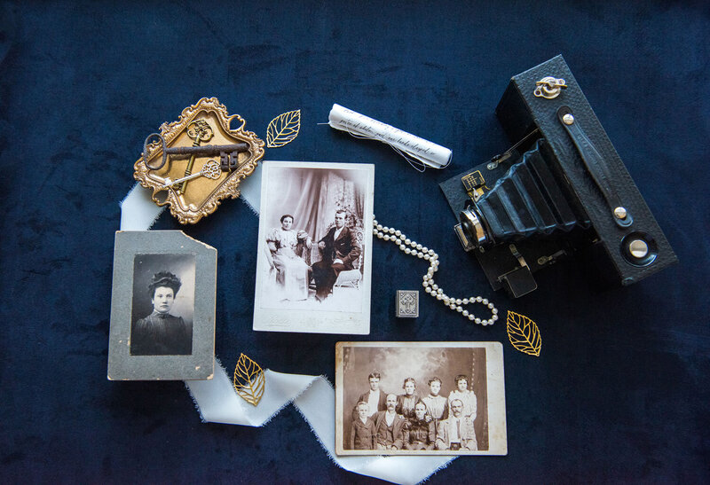 antique cameras and photos from a legacy photography session