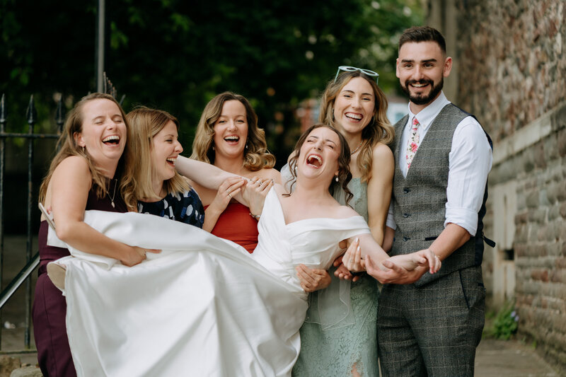 Colorful bouquets and bridesmaid dresses