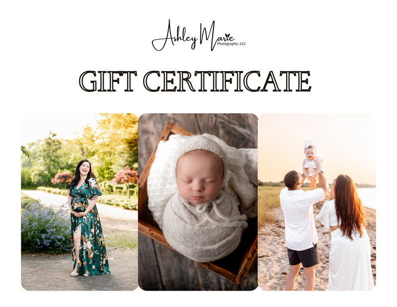 Gift Card with a Maternity, Newborn and Family portrait on it.
