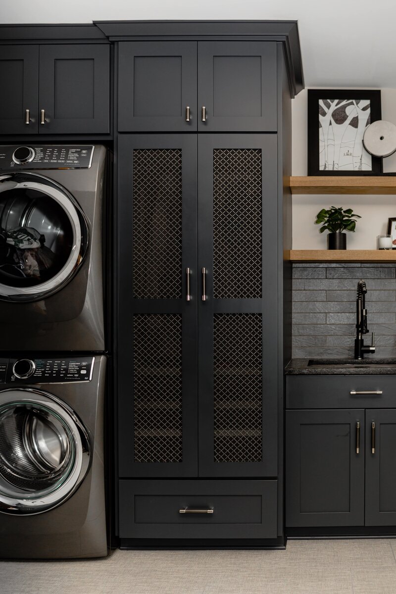Entryway and Laundry Combo Design and Remodel with Dark Built Ins