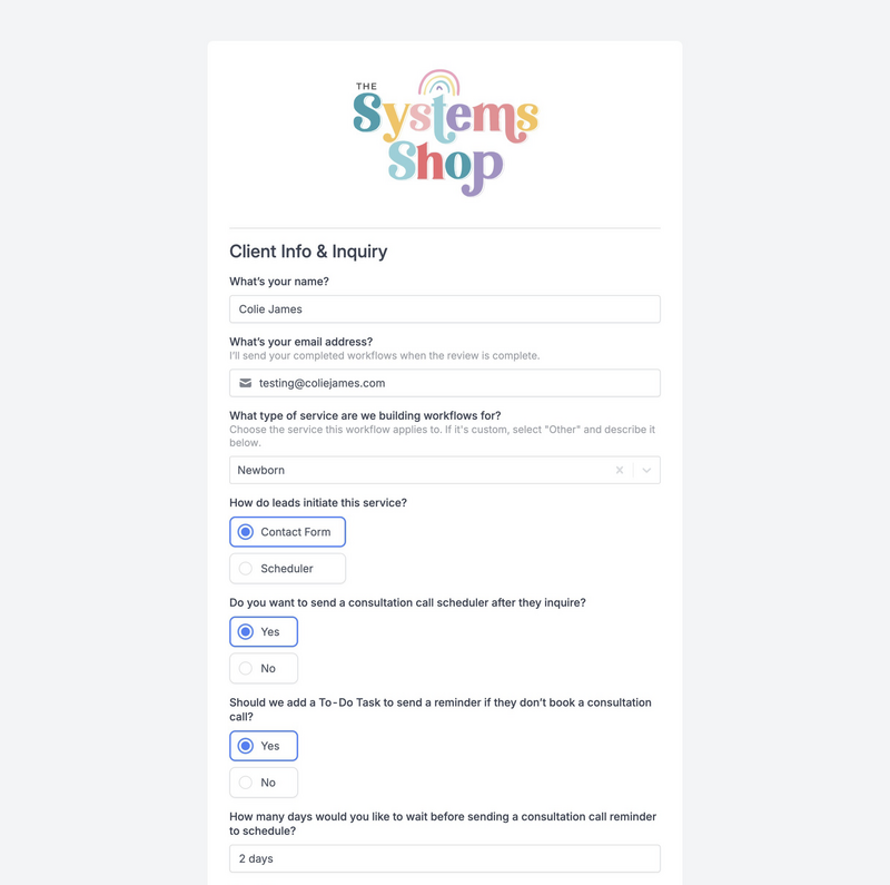 Workflow Fast Pass Questionnaire