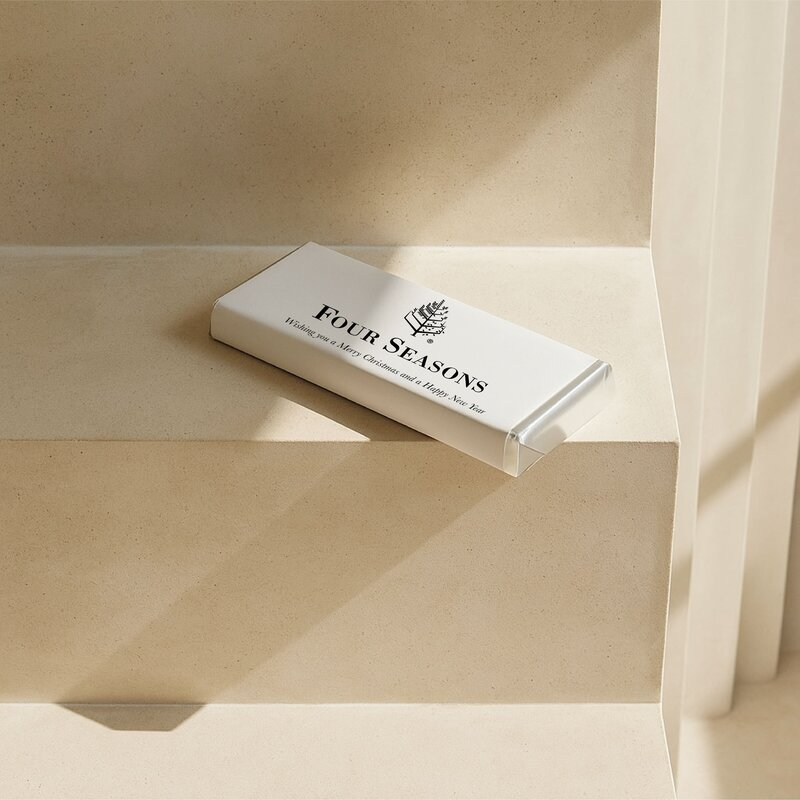 Luxury personalised chocolate bar for Four Seasons Hotel – custom branded, Australian-made, sustainably packaged.