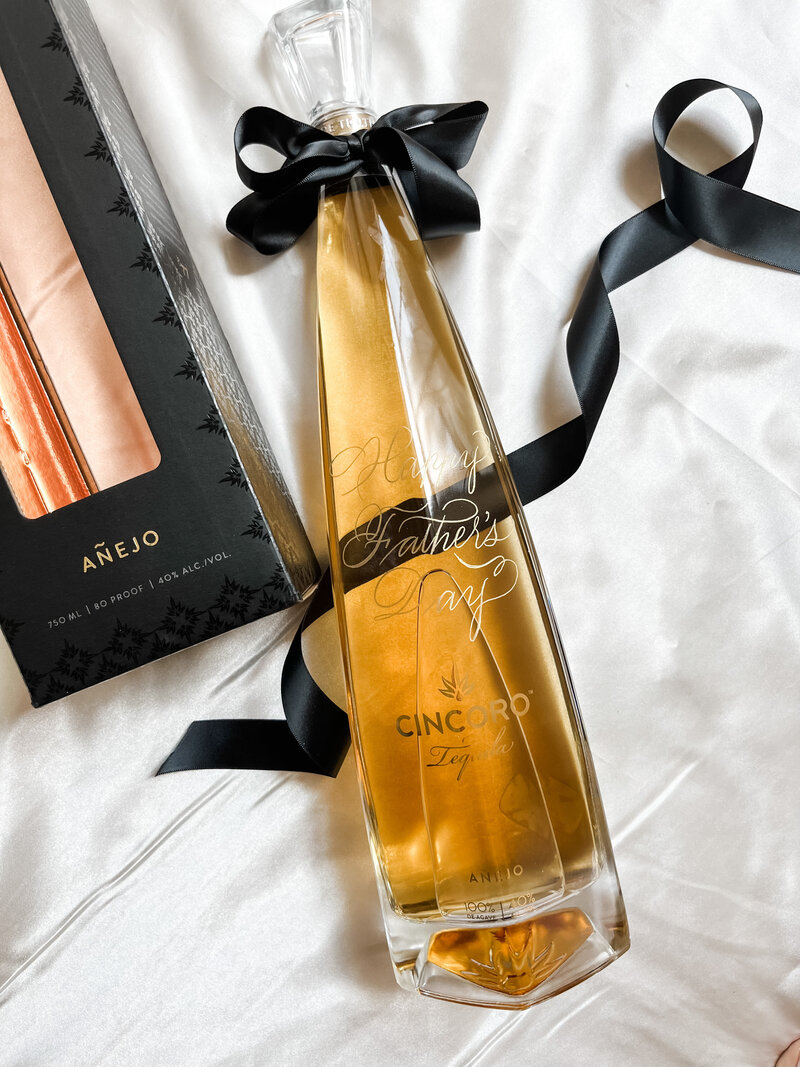 hand engraved calligraphy on Cincoro Tequila