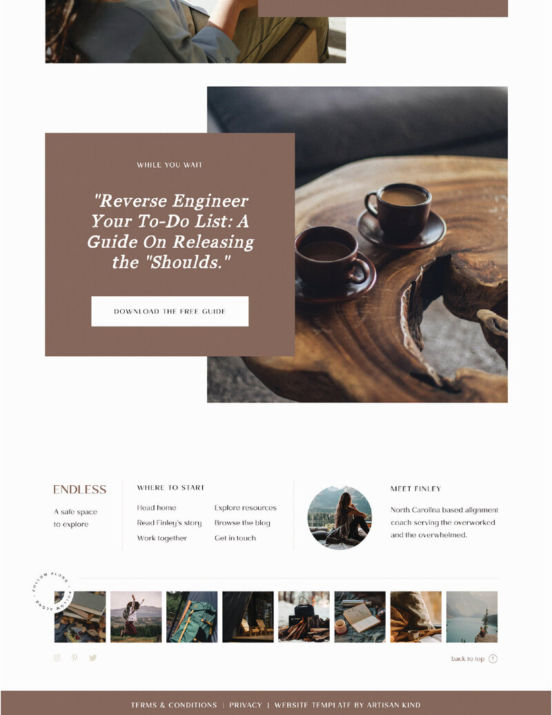 Sales page for adventure inspired Showit website template
