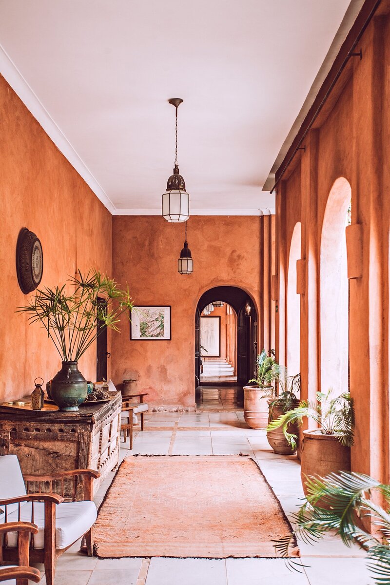 colorful hallway of boutique hotel