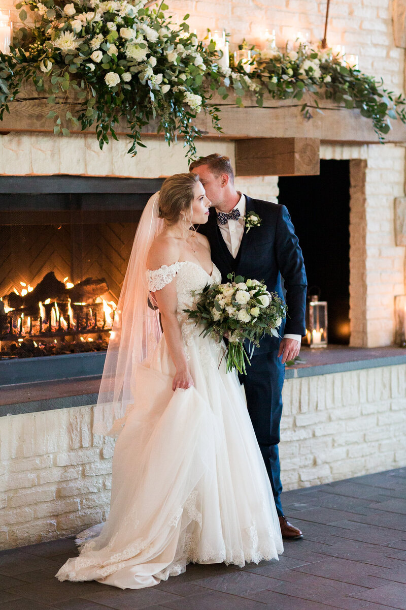 Bride and groom during a winter wedding at Early Mountain Winery