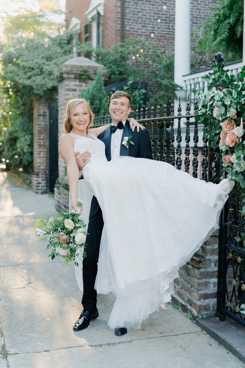 Charleston bride and groom. Fall wedding. Wedding portraits at the Parsonage Inn.