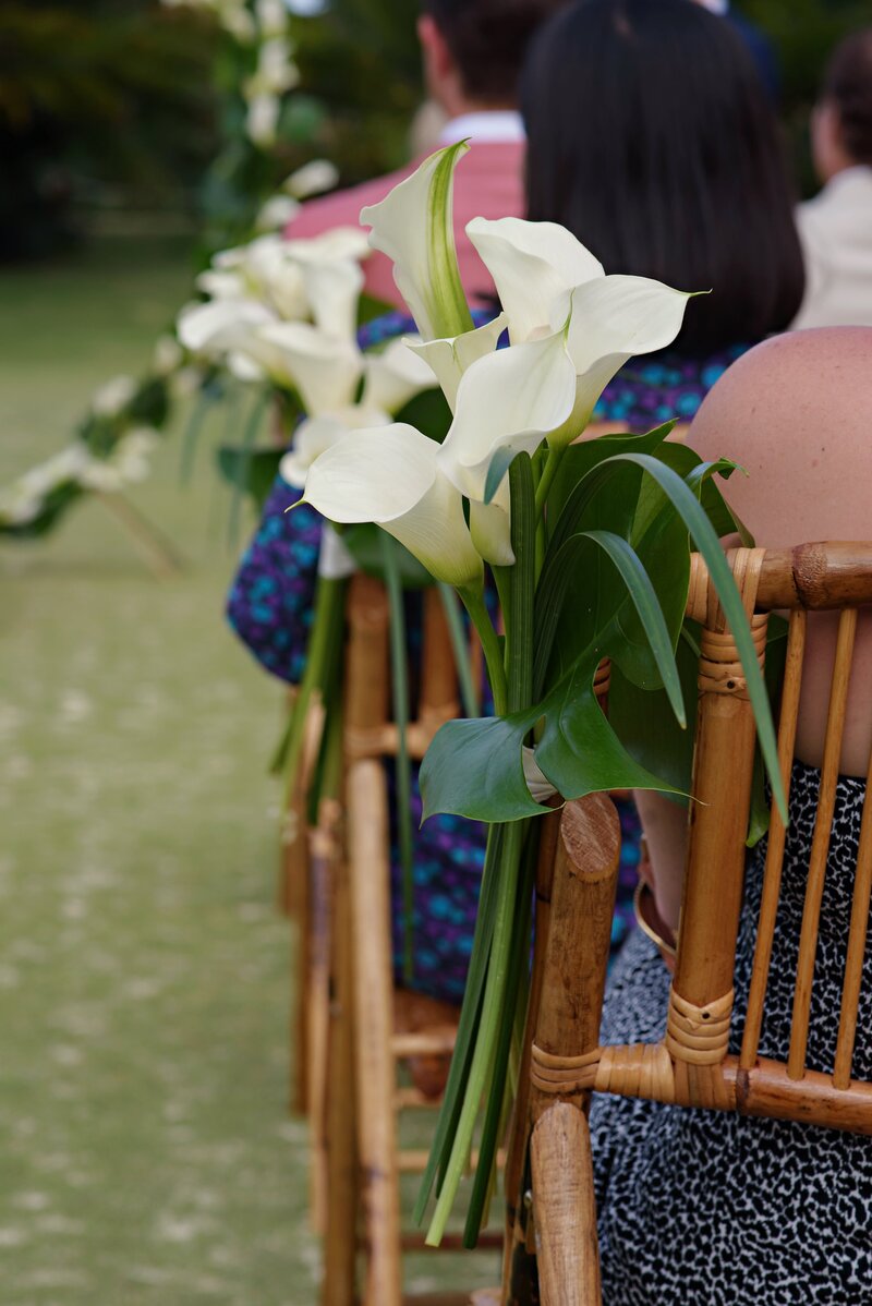 Bermuda Wedding Bermuda Bride Guest Wooden Chair with Calla Lily Flower Decor