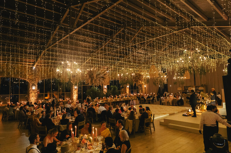 wedding reception under the string lights