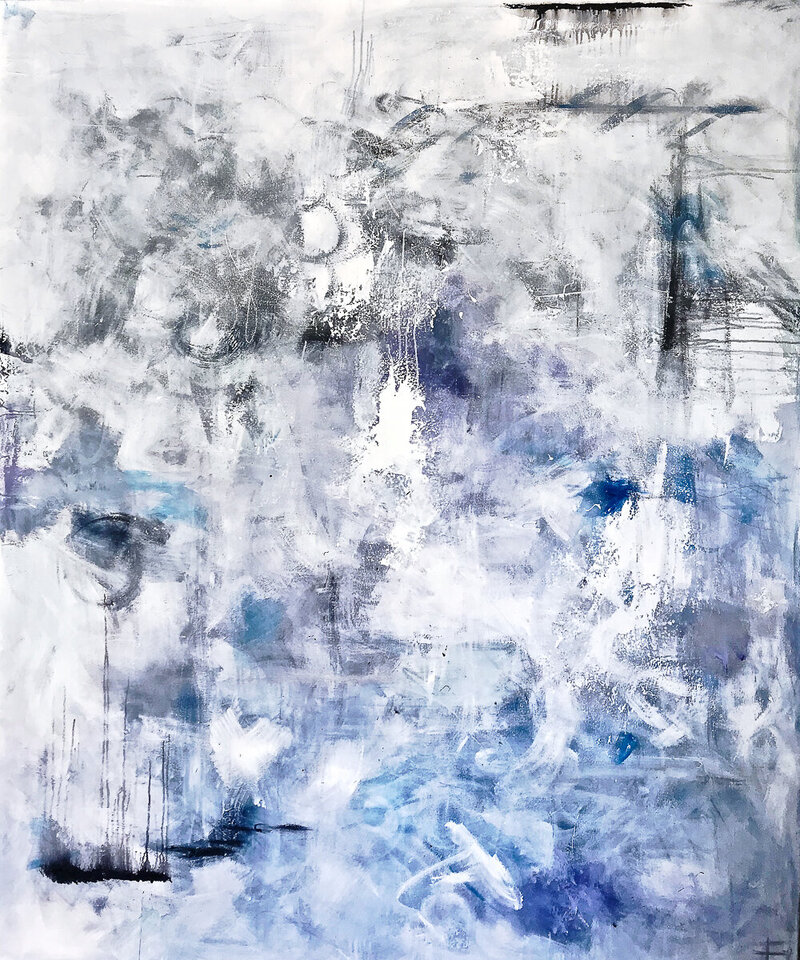 black, white, and blue original abstract art Kristi Mann