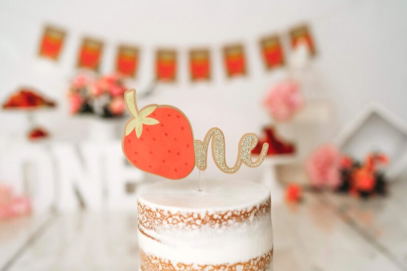 Strawberry One cake topper for strawberry theme birthday