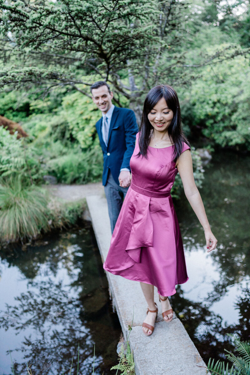 boyfriend and girlfriend celebrate engagement at kubota garden in seattle