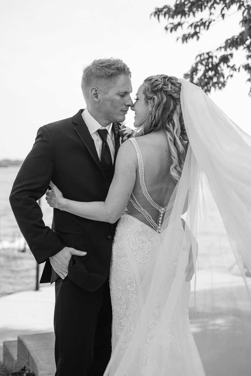 Black and white wedding couple outdoors at Bloomington, IN venue