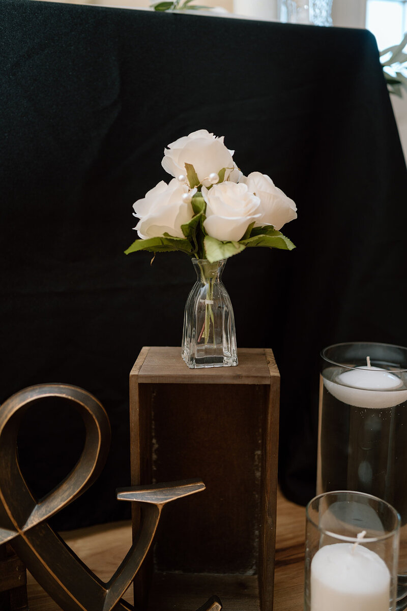 Wedding table and decorations with candles.