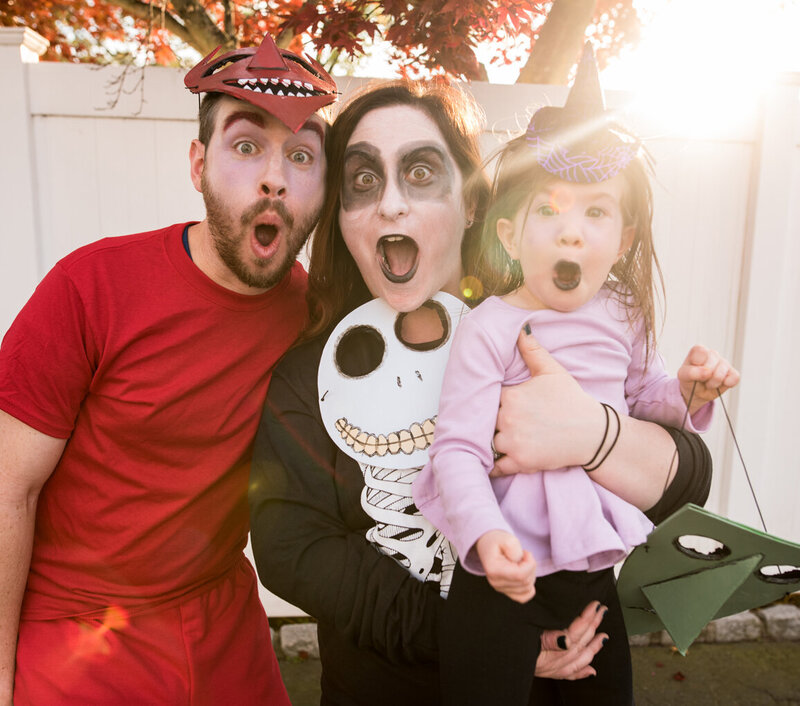 A family in halloween costumes