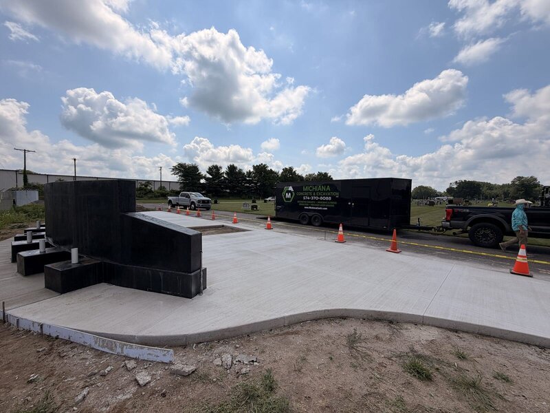 Finished commercial concrete plaza at a memorial site in Middlebury, IN