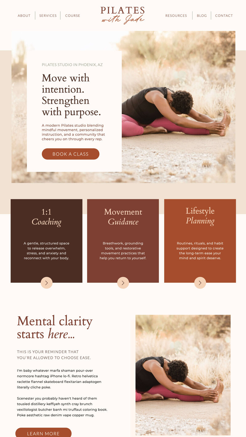 kimberly showit website template homepage design for coachhes and course creators