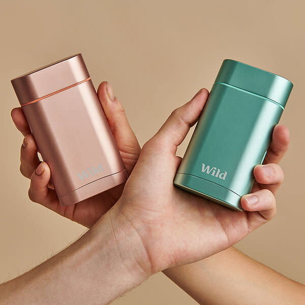 hands hold WILD natural deodorant tubes featured in a sustainable beauty PR campaign by SA Communications PR agency