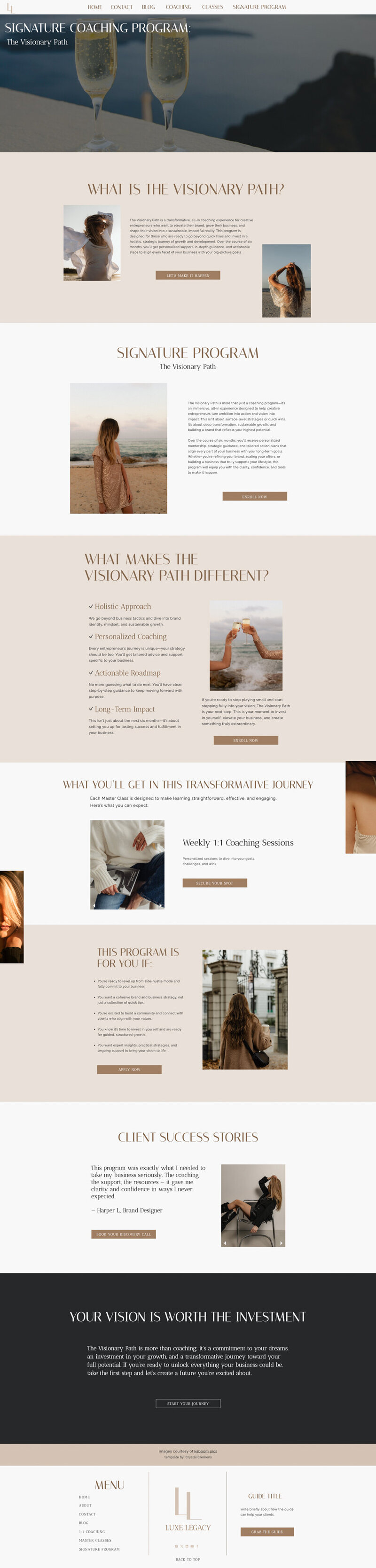 No coding needed! Luxe Legacy is a drag-and-drop Showit template designed for ambitious creatives who want a premium brand.