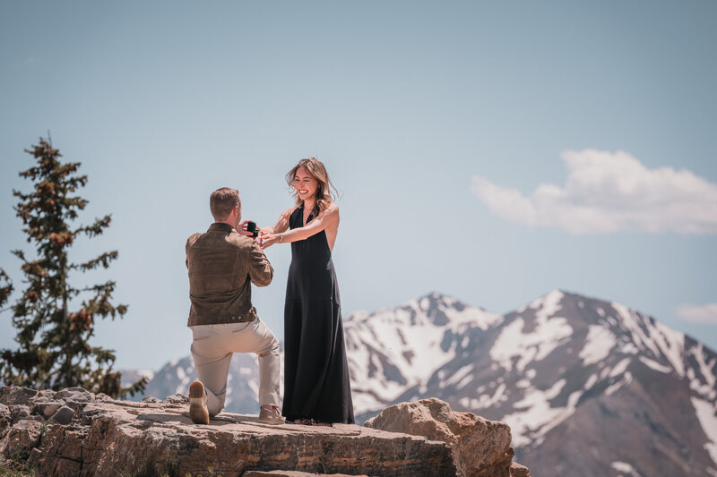 Ideal surprise proposal position showing the ring